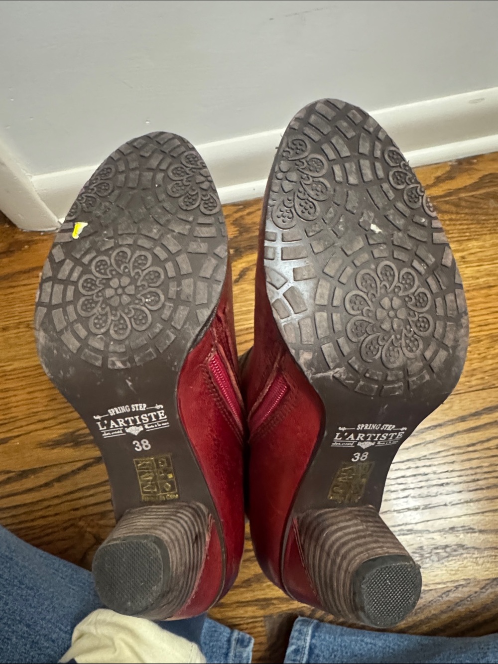 L’Artiste by Spring Step Leather Colorblock Ankle Booties EU 38 US 7.5 Red Boho - Picture 10 of 12